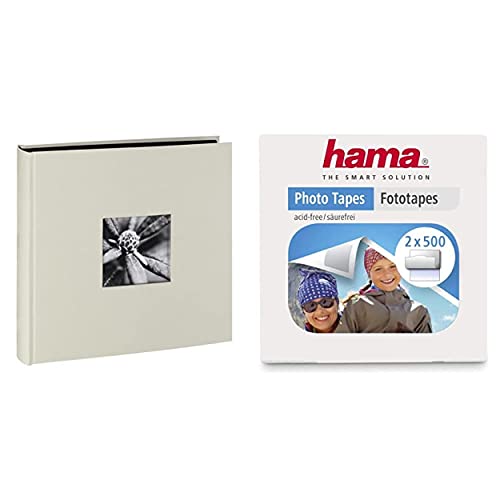 Hama Fotoalbum Jumbo 30x30 cm mit 1.000 Stück Fototapes (Fotobuch mit 100 schwarze Seiten, Album zum Selbstgestalten und Einkleben, 2x500 doppelseitig selbstklebende Fotokleber) weiß von Hama