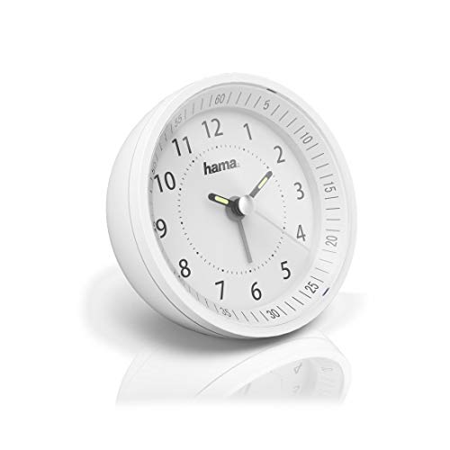 Hama Funk-Wecker, analog, „Roundly“ (DCF-Funkuhr, Schlummer-Funktion, Hintergrundbeleuchtung, Zifferblatt mit Leuchtzeigern, batteriebetrieben, rund) von Hama