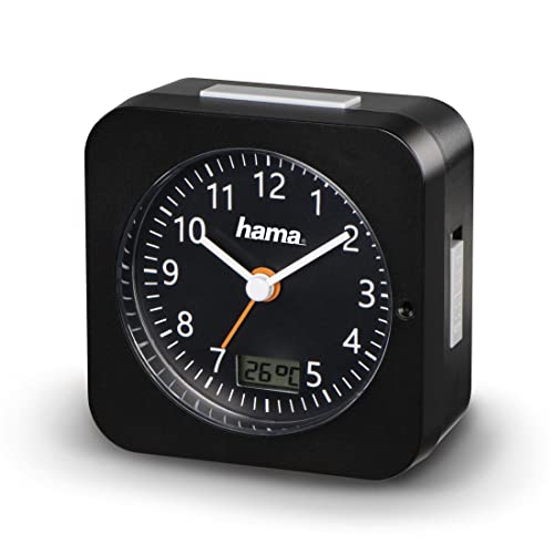 Hama Funkwecker analog (Kleiner Wecker mit Funk und Licht, Reisewecker mit automatischer Zeitanpassung, Timer inkl. Batterie) schwarz, 9,5x4,5x9,5cm von Hama