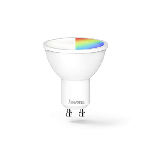 Hama GU10 Wi-Fi LED-Lampe, 4,5W (ohne Hub, dimmbar, gesteuert via Alexa/Google Home/App, 2,4GHz, 2700K/warmweiß/RGB-Farben) WLAN Lampe, Echo/Echo Dot/Echo Spot/Echo Plus/Echo Show kompatibel von Hama