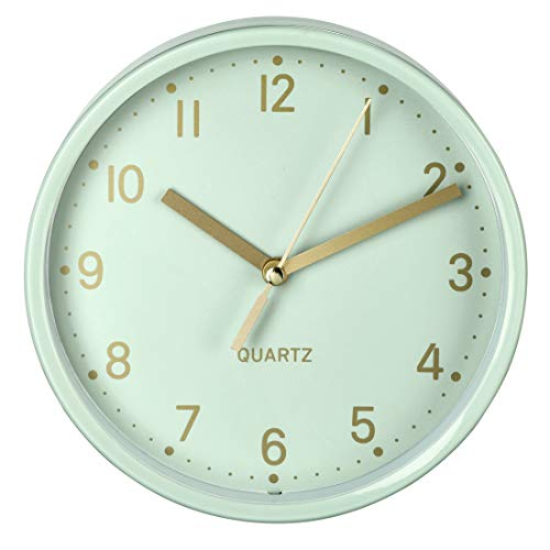 Hama analoge Wanduhr inkl. Batterie (geräuscharme Uhr ohne Ticken, batteriebetriebene Tischuhr mit Standfuß und schleichendem Sekundenzeiger, zum Hängen und Stellen, 16 cm rund) mint, gold von Hama