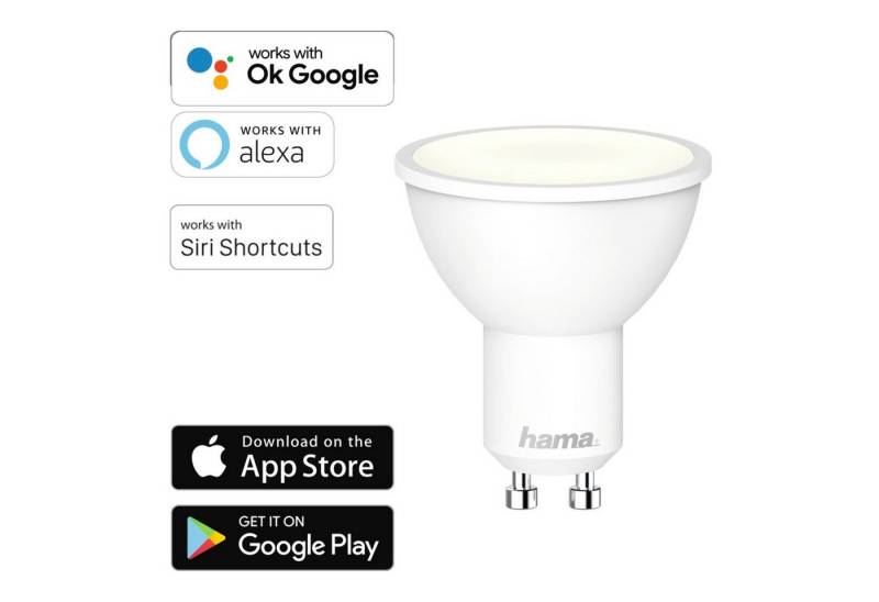 Hama LED-Leuchtmittel WLAN LED-Lampe GU10 5,5W 40W Birne Dimmbar, GU10, 1 St., Weiß, WiFi Verbindung, 5,5W 40W, Smart Home Sprachsteuerung von Hama