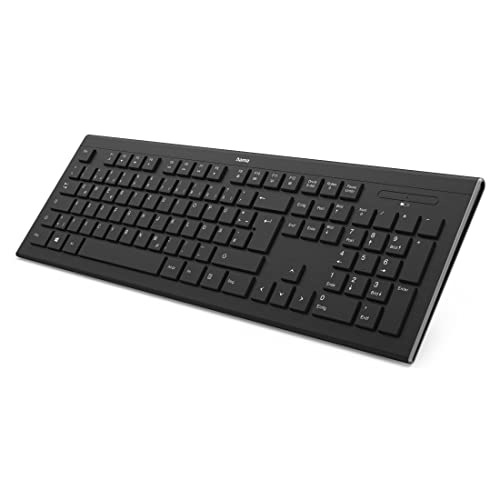 Hama Kabellose Tastatur "Cortino" (ergonomische Tastatur, deutsches Tastenlayout QWERTZ mit Nummernblock für PC und Laptop, flache Tastatur mit 12 Media-Tasten, höhenverstellbare Funktastatur) schwarz von Hama