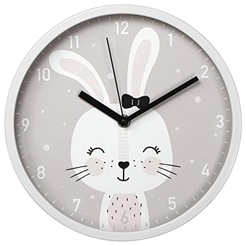 Hama Kinder Wanduhr Lovely Bunny ohne Ticken (runde Kinderuhr mit Hasen Motiv, batteriebetriebene Quarz Wanduhr mit Sekundenzeiger, Kinderzimmer, ideal als Lernuhr, Durchmesser 25 cm) weiß von Hama