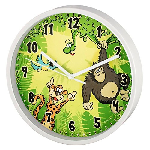 Hama Kinder Wanduhr ohne Ticken „Dschungel“ (analoge Uhr, großes Ziffernblatt mit Ø 22,5 cm, geräuscharm, mit Tier-Motiv, z.B. für’s Kinderzimmer) Kinderwanduhr grün von Hama