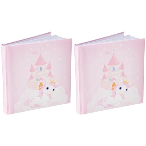 Hama Kinderalbum (Fotoalbum mit 50 weißen Seiten, Fotobuch zum Selbstgestalten und zum Einkleben, Album für Mädchen mit Prinzessin-Motiv) rosa (Packung mit 2) von Hama