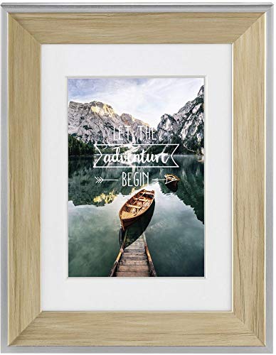 Hama Kunststoffrahmen Sierra (Rahmen 13 cm x 18 cm, Rand 25 mm x 19 mm, für Bildgröße 9 cm x 13 cm, Spiegelglas, Polystyrol (PS), mit Haken und Fuß) Natur von Hama