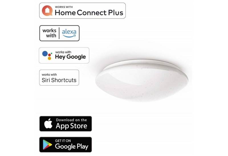 Hama LED Deckenleuchte WiFi LED Deckenleuchte 18W / 100W dimmbar, WLAN Verbindung Deckenlampe rund 18W = 100W Glitzereffekt Dimmbar von Hama