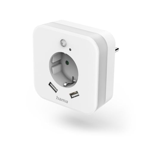 Hama LED Nachtlicht mit Steckdose, 2 USB A Ausgänge, Bewegungssensor, Lichtsensor (Orientierungslicht, Stilllicht, für Babys, Kinder, Erwachsene, Schlummerlicht, Nachtleuchte, Schlaflampe) weiß von Hama