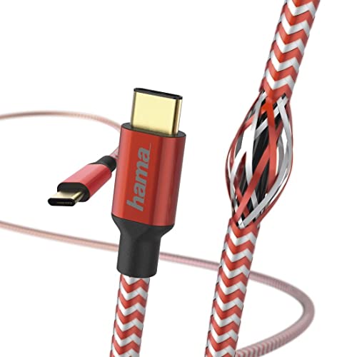 Hama Ladekabel und Datenkabel "Reflective" (USB-C auf USB-C, USB 2.0, vergoldet, 480 MBit/s, 20 V, 3 A, 1,5 m Kabellänge) Rot von Hama