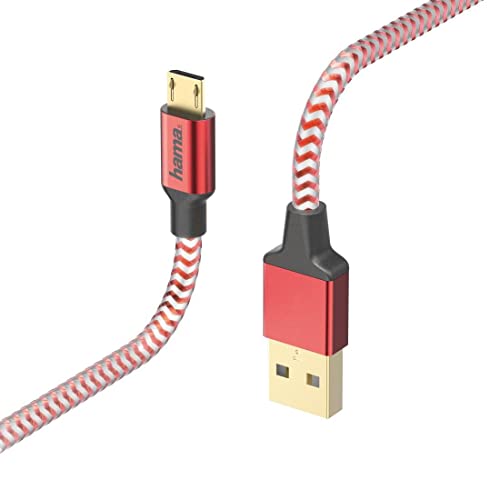 Hama Ladekabel und Datenkabel "Reflective" (USB-A Stecker auf Micro-USB, USB 2.0, vergoldet, 480 MBit/s, 20 V, 3 A, 1,5 m) Rot von Hama
