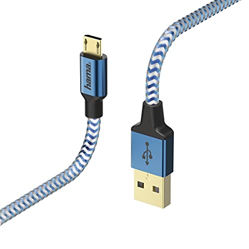 Hama Ladekabel und Datenkabel "Reflective" (USB-A Stecker auf Micro-USB, USB 2.0, vergoldet, 480 MBit/s, 20 V, 3 A, Kabellänge: 1,5 m) Blau von Hama