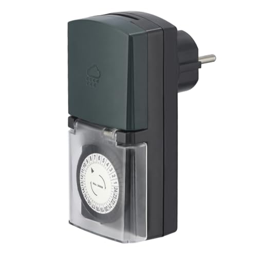Hama Zeitschaltuhr Steckdose, mechanisch, für Außenbereich (analog, 30 Minuten Intervalle, kompakt, Schaltuhr, Steckdosen-Zeitschaltuhr, Zeitschaltuhr außen analog, Zeituhr Steckdose) schwarz/grün von Hama