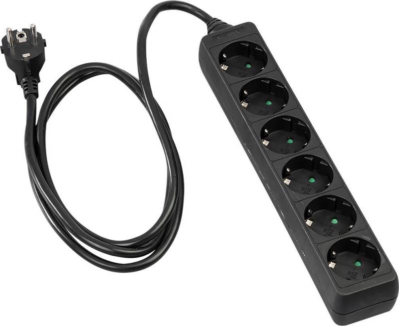 Hama Mehrfachsteckdose, 6-fach, 1,4 m, Schwarz Steckdosenleiste 6-fach (Kabellänge 1,4 m) von Hama