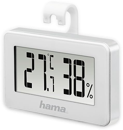 Hama 2in1 digitales Thermometer und Hygrometer innen mit Magnet (Mini Thermo-Hygrometer, misst Raumtemperatur und Luftfeuchtigkeit, Display, zum Hängen mit Haken oder magnetisch, zum Stellen) weiß von Hama