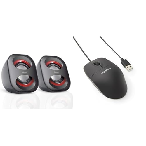 Hama PC Lautsprecher Sonic Mobil 183 & Amazon Basics - Optische Maus mit 3 Tasten und USB-Anschluss für Windows und Mac OS X, 1 Stück, Schwarz Hama PC Lautsprecher Sonic Mobil 183 & Amazon Basics - Optische Maus mit 3 Tasten und USB-Anschluss für Windows und Mac OS X, 1 Stück, Schwarz von Hama