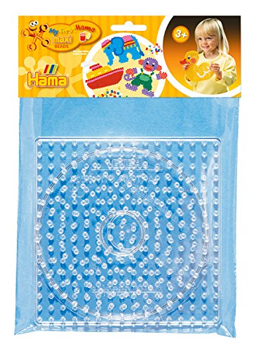 Hama Perlen 8263 Stiftplatten 2er Set für Maxi Bügelperlen mit Durchmesser 10 mm, Motive Quadrat und Kreis in transparent, kreativer Bastelspaß für Groß und Klein von Hama
