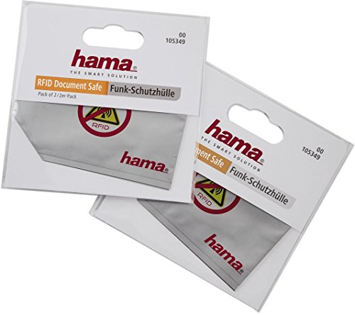 Hama RFID-Schutzhülle 2er-Set (NFC Schutz für den neuen Personalausweis, Bank- und Kreditkarten, Karten im Scheckkarten-Format, RFID Chip in der Hülle nicht auslesbar, Cryptalloy Speziallegierung) silber von Hama