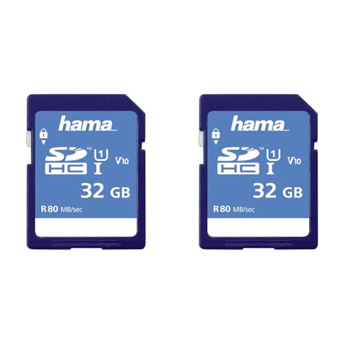 Hama Speicherkarte SDHC 32GB (SD-3.01-Standard, 80 MB/s, Class 10, Datensicherheit Dank mechanischem Schreibschutz, Beschriftungsfeld) (Packung mit 2) von Hama