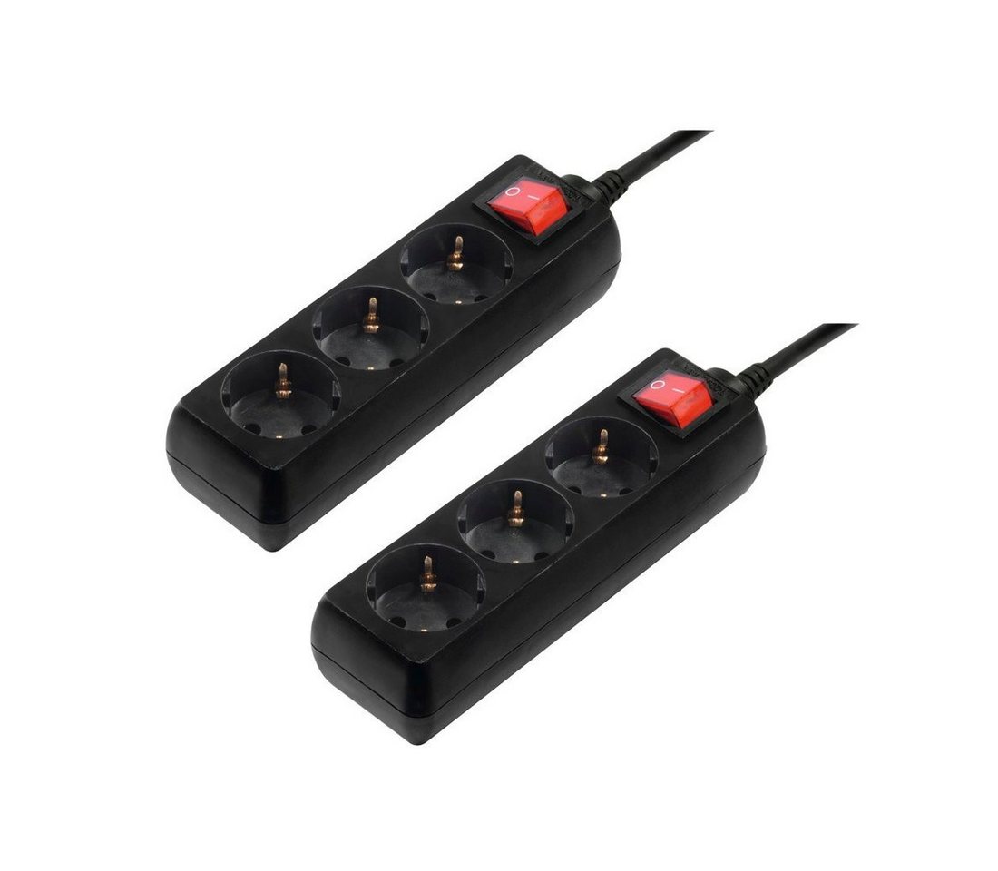 Hama Steckdosenleiste 3 fach mit Schalter, 2er Set, Mehrfachsteckdose, 1,4m Steckdosenleiste 3-fach (Ein- / Ausschalter, Schalterbeleuchtung, Schutzkontaktkupplung, Kabellänge 1,4 m) von Hama