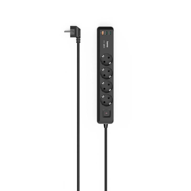 Hama Steckdosenleiste 4-fach USB-C/A 65W PD Schalter 1,4 m Schwarz/Grau von Hama