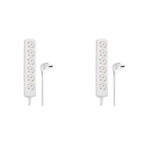 Hama Steckdosenleiste 6-Fach (Mehrfachsteckdose 1,4m, Steckerleiste ohne Schalter, Verteilersteckdose GS-geprüft, Steckdosen um 45 Grad gedreht, Kunststoff Verteiler) weiß (Packung mit 2) von Hama