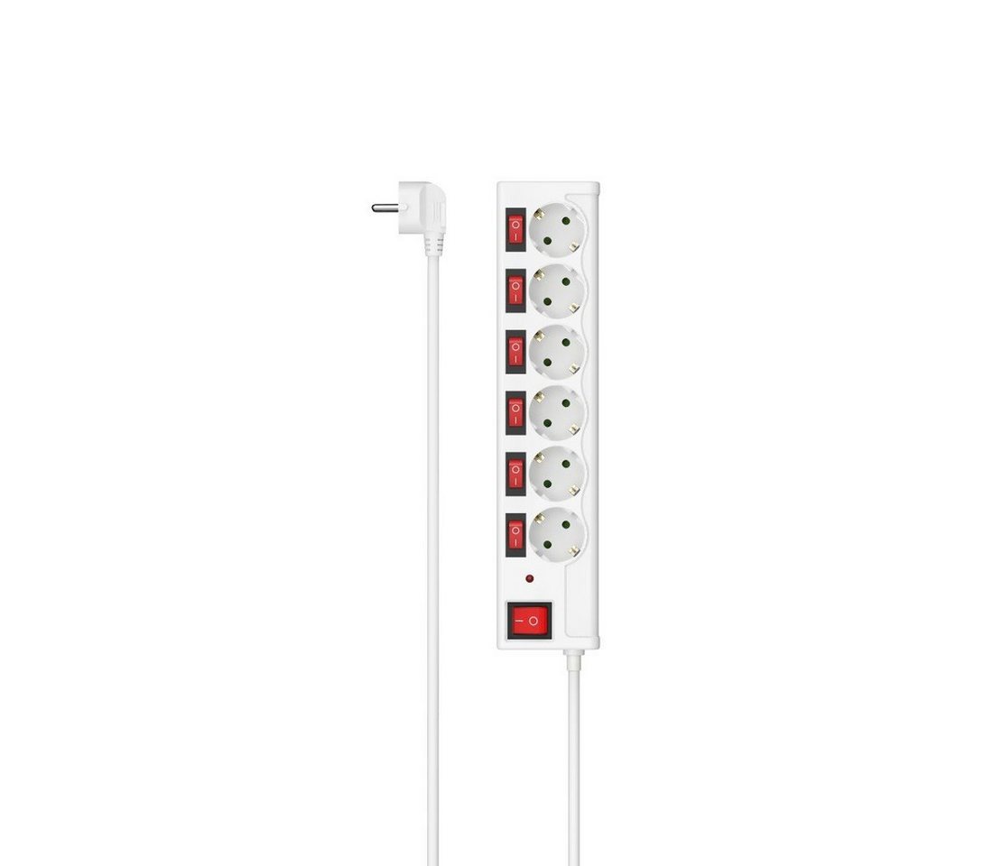 Hama Steckdosenleiste 6 fach, mit Überspannungssschutz, mit Schalter Steckdosenleiste 6-fach (Schalterbeleuchtung, separate Ein- / Ausschalter, Schutzkontaktkupplung, Überspannungsschutz, Kabellänge 1,4 m), Mehrfachsteckdose zum einzeln Schalten, Kunststoff, 1,4 m von Hama