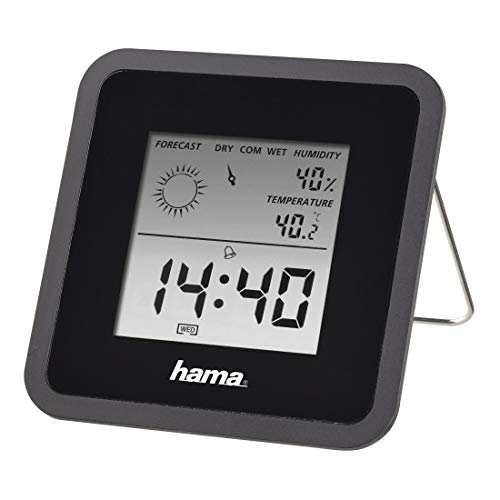 Hama digitale Wetterstation (Raumthermometer, Hygrometer, digitale Anzeige von Temperatur, Luftfeuchtigkeit, Uhrzeit und Raumluft) Schwarz von Hama