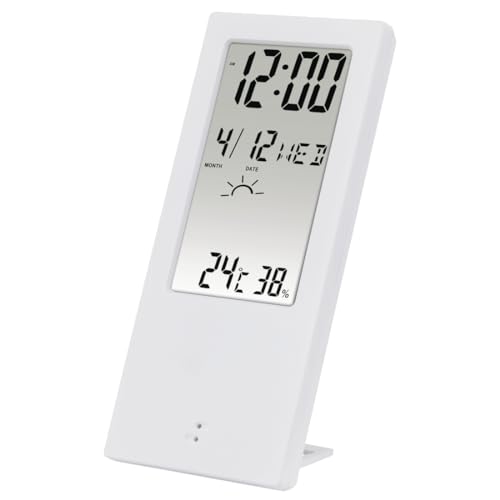 Hama 2in1 digitales Thermometer und Hygrometer innen (Thermo-Hygrometer, misst Raumtemperatur und Luftfeuchtigkeit, mit Wetterindikator, transparentes Display, Digitalanzeige, Wecker, Tischuhr) weiß von Hama