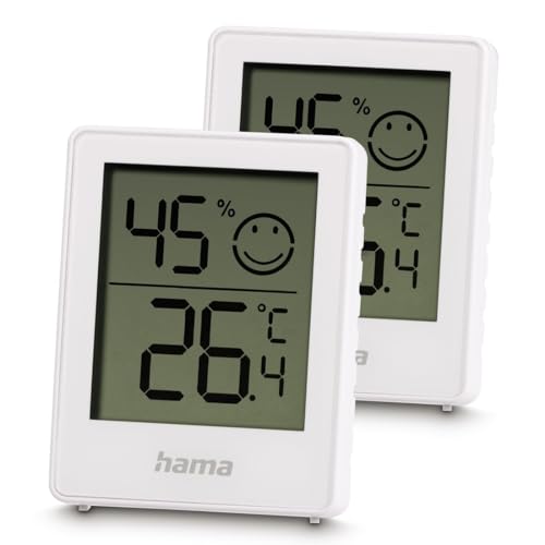 Hama Thermometer und Hygrometer Baros, digital, für innen, 2-er Set, Weiß Thermo-/Hygrometer 00222233 von Hama