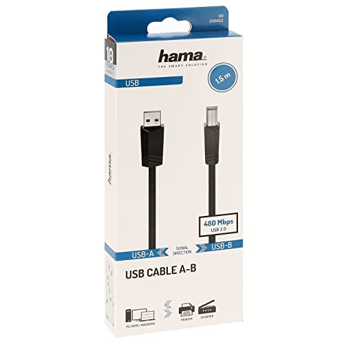 Hama USB-Kabel USB 2.0 USB-A Stecker, USB-B Stecker 1.50m Schwarz 00200602 von Hama