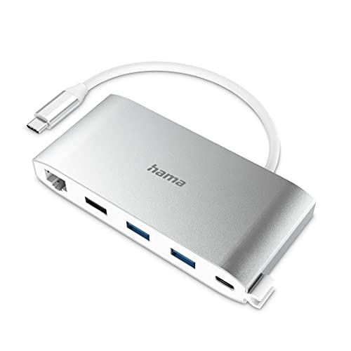 Hama USB C Hub 8 Ports Dockingstation (Multiport Adapter 1x HDMI 4K + 1x VGA für 2 Monitore, 3x USB-A, 1x USB-C Daten, 1x USB-C Laden, 1x LAN Gigabit Ethernet, USB C Adapter 8in1 für Büro, Homeoffice) von Hama