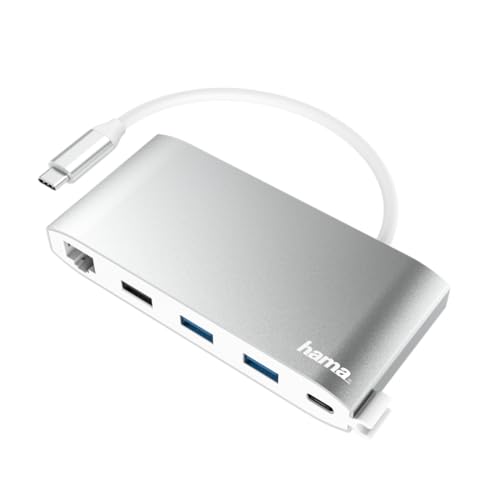 Hama USB C Hub 8 Ports Dockingstation (Multiport Adapter 1x HDMI 4K + 1x VGA für 2 Monitore, 3x USB-A, 1x USB-C Daten, 1x USB-C Laden, 1x LAN Gigabit Ethernet, USB C Adapter 8in1 für Büro, Homeoffice) von Hama