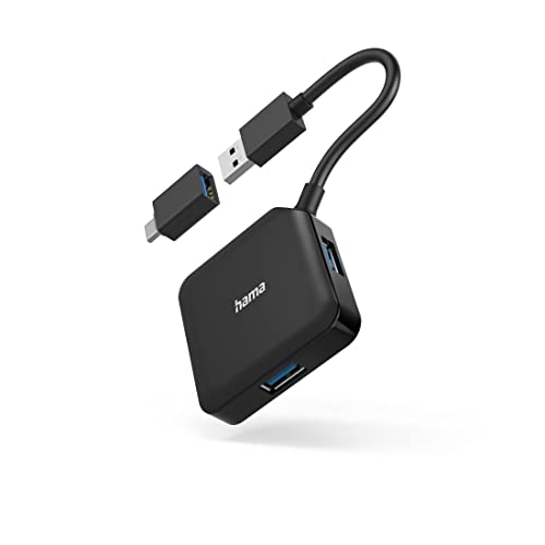 Hama USB Hub, 4 Ports, 4in1 Verteiler (PC Adapter mit 4 Anschlüssen und USB C Adapter, Daten-Hub-Adapter USB 3.2 Gen1, 5 Gbit/s, USB-Verteiler) von Hama