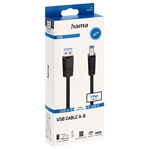 Hama USB-Kabel USB 3.2 Gen1 (USB 3.0 / USB 3.1 Gen1) USB-A Stecker, USB-B Stecker 1.50m Schwarz 0020 von Hama