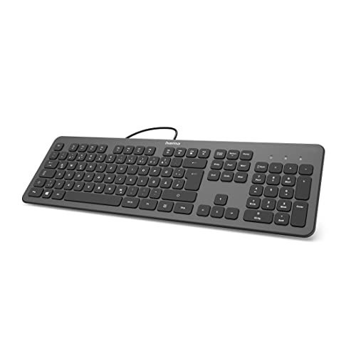 Hama USB Tastatur mit Kabel „KC-700“ (PC Tastatur Slim, mit flachen Tasten, leise Tastatur mit Scissortasten, deutsches Tastaturlayout QWERTZ, USB-A, extra langes Kabel 180 cm) anthrazit/schwarz von Hama