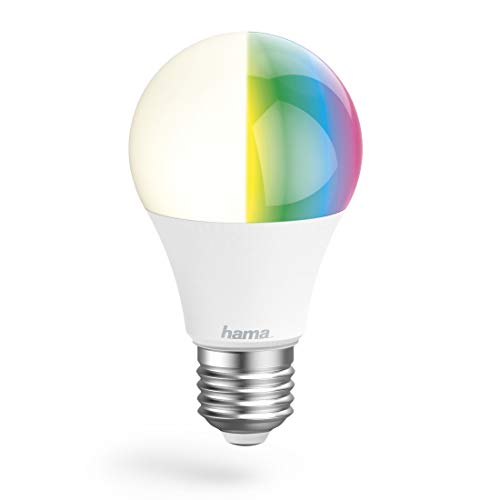 Hama WLAN LED Lampe E27 (Smart Home Lampe 10W Glühbirne, dimmbar, mehrfarbig RGBW, WIFI LED Lampe mit Sprachsteuerung und App, kompatibel mit Alexa, Google, Siri, Apple, kein Hub nötig) von Hama