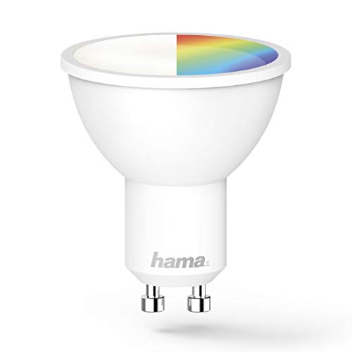 Hama WLAN LED Lampe GU10 (Smart Home Lampe 5,5 Watt Reflektorlampe, dimmbar, mehrfarbig RGBW, WIFI LED Lampe mit Sprachsteuerung und App, kompatibel mit Alexa, Google, Siri, Apple, kein Hub nötig) von Hama