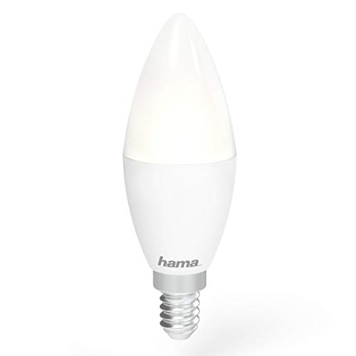 Hama WLAN Lampe mit Lampenfassung E14, (Smart Lampe funktioniert ohne Hub, LED Leuchtmittel mit 5,5W in Kerzenform, Sprach-/App-Steuerung, Smart Home Lampe für verschiedene Lichtatmosphären) Weiß von Hama