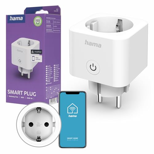 Hama WLAN Steckdose (WLAN gesteuert mit Matter Smart Home, universal, smarte App und Sprachsteuerung, Smart Home Steckdose als Zeitschaltuhr, Funksteckdose, 3680 W) von Hama