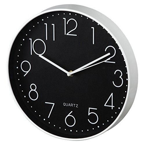 Hama Wanduhr „Elegance“ (analoge Quarz-Uhr ohne Funk, großer Durchmesser 30 cm, Tiefe 4,5 cm, inklusive Batterie, schleichender Sekundenzeiger) weiß/schwarz von Hama