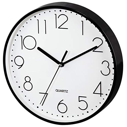Hama Wanduhr ohne tickgeräusche (leise Wohnzimmer-Uhr mit großem Ziffernblatt, analoge Küchenuhr inkl. Batterie) schwarz von Hama