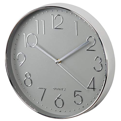Hama Wanduhr ohne Tickgeräusche (große Wohnzimmeruhr mit 30 cm Durchmesser, analoge Küchenuhr mit schleichendem Sekundenzeiger, modernes Design) Silber-grau von Hama