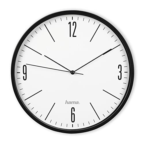 Hama Wanduhr ohne tickgeräusche (leise Wohnzimmer-Uhr mit großem Ziffernblatt, analoge Küchenuhr inkl. Batterie) schwarz von Hama