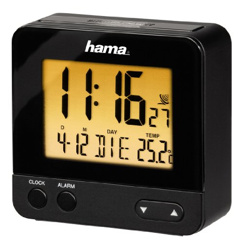 Hama Wecker Digital RC540 (kleiner Funkwecker ohne ticken, digitaler Reisewecker, Funkuhr mit Licht, inkl. Batterie) schwarz von Hama