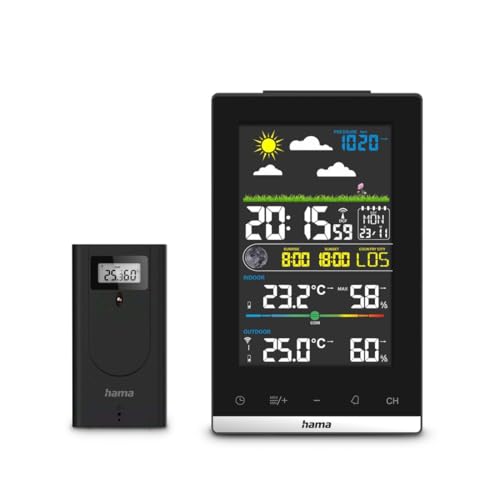 Hama Wetterstation Funk mit Außensensor (Wettervorhersage, Luftdruck, Hygrometer, Wetterstation zuhause, Innen- und Außentemperatur, Raumklima Messgerät, Farbdisplay, Funkuhr, Wecker) schwarz Hama Wetterstation Funk mit Außensensor (Wettervorhersage, Luftdruck, Hygrometer, Wetterstation zuhause, Innen- und Außentemperatur, Raumklima Messgerät, Farbdisplay, Funkuhr, Wecker) schwarz von Hama