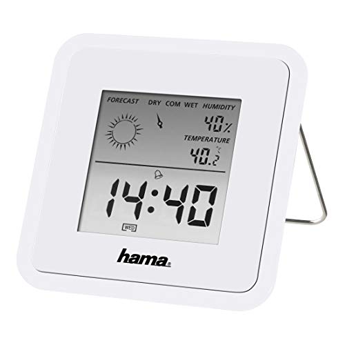 Hama digitale Wetterstation (Raumthermometer, Hygrometer, digitale Anzeige von Temperatur, Luftfeuchtigkeit, Uhrzeit und Raumluft) weiß von Hama