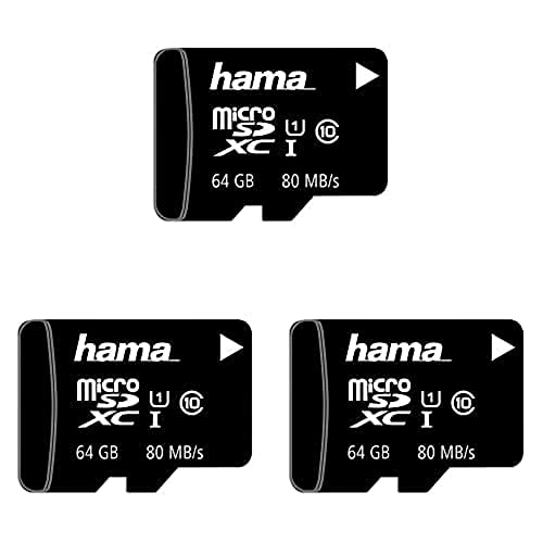 Hama microSD microSDHC microSDXC Karte 64GB 80MB/s Übertragungsgeschwindigkeit Class 10 microSD Speicherkarte im Mini-Format Mini SD z. B. für Android Handy, Smartphone,Tablet,Nintendo UHS-I, 3er Pack Hama microSD microSDHC microSDXC Karte 64GB 80MB/s Übertragungsgeschwindigkeit Class 10 microSD Speicherkarte im Mini-Format Mini SD z. B. für Android Handy, Smartphone,Tablet,Nintendo UHS-I, 3er Pack von Hama