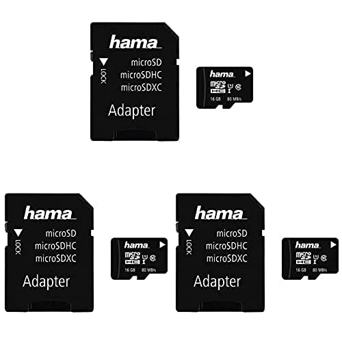 Hama microSDHC 16GB Class 10 UHS-I 80MB/s Karte inkl. SD Adapter, 3er Pack von Hama