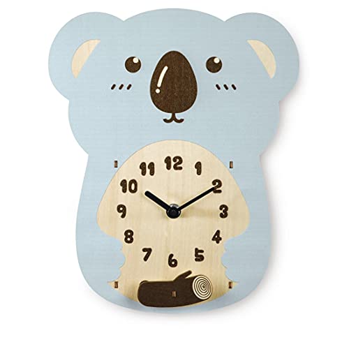 Hama Kinder Wanduhr „Koala“ ohne Ticken (Kinderuhr mit Koala Motiv, batteriebetriebene Quarz Wanduhr, ideal für das Kinderzimmer, mit Pendel) blau von Hama